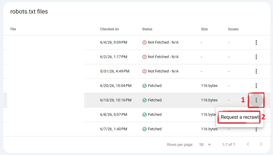 درخواست کراول مجدد فایل Robots.txt‌ سایت در Google Search Console